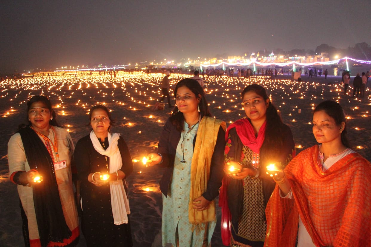 Dev Deepawali 2021 celebration in kashi varanasi on ganga ghat Planetarium decorated on land of shiva