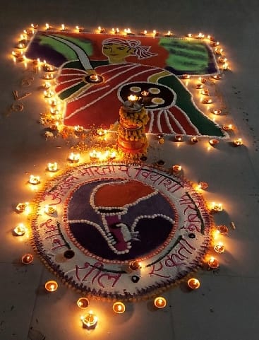 Tribute paid by making Rangoli of Rani of Jhansi