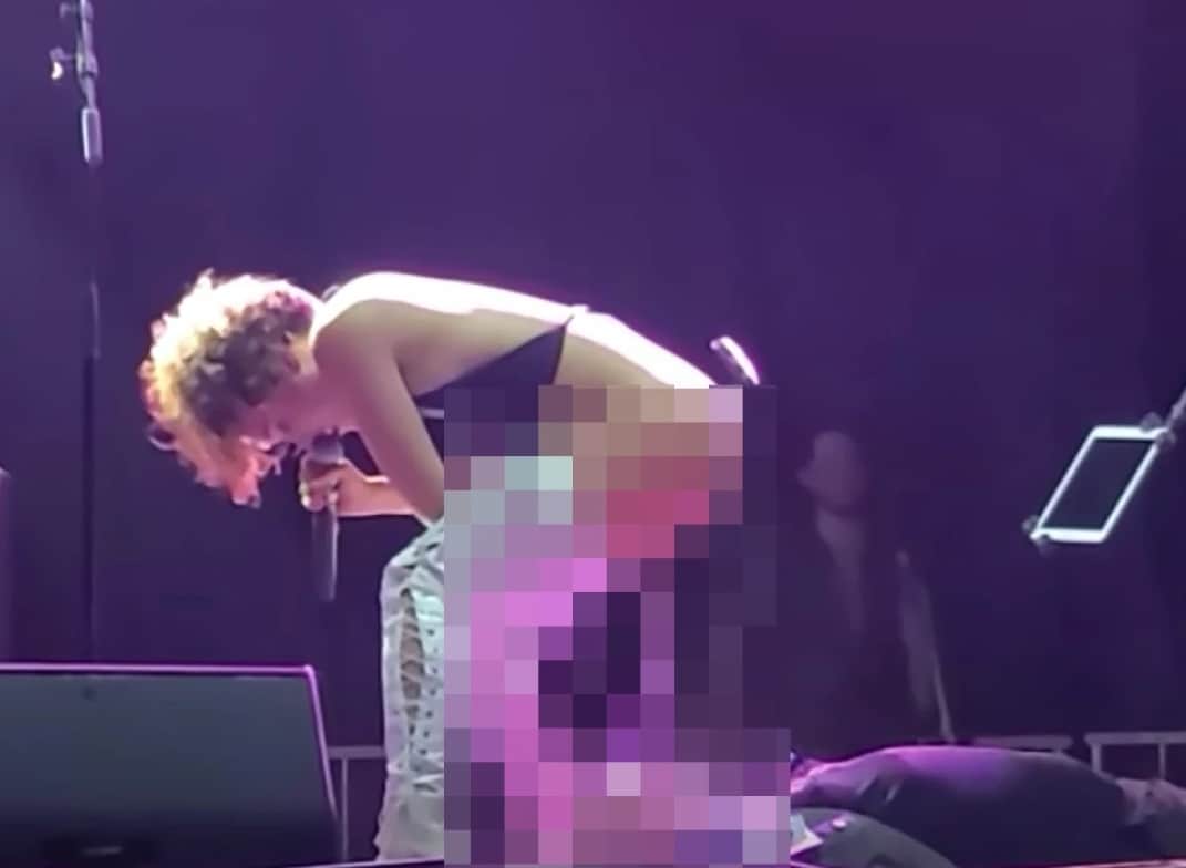 Sophia Urista has apologized for going too far by peeing on a fan onstage