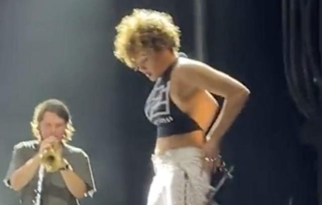 Sophia Urista has apologized for going too far by peeing on a fan onstage