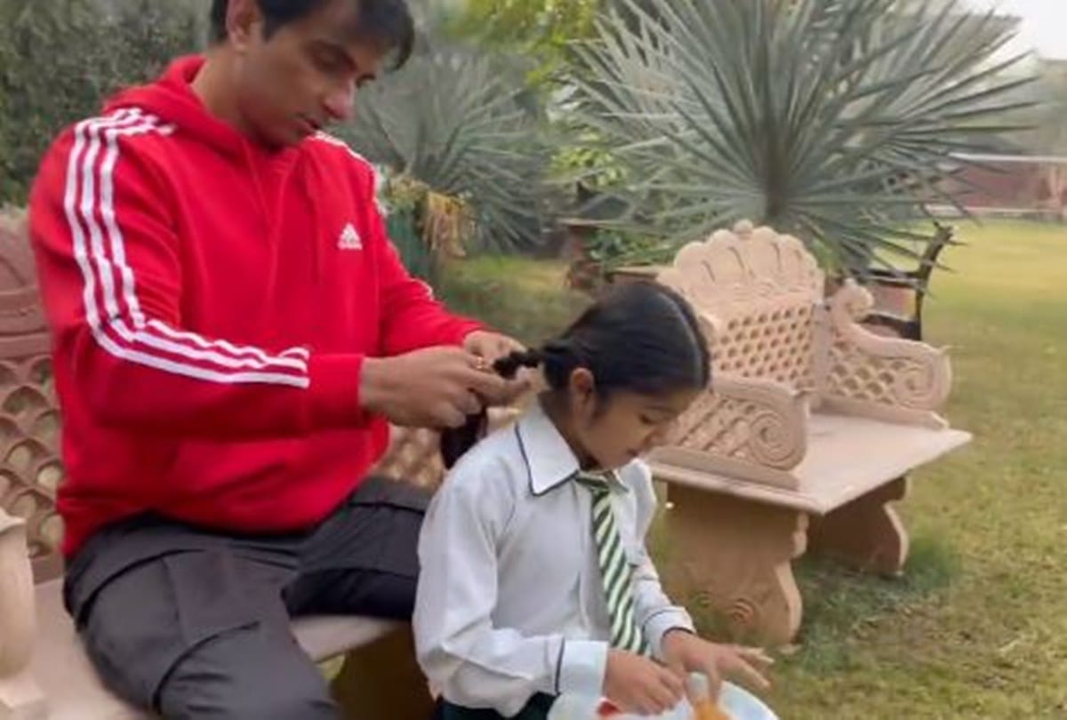 Sonu sood share video of making braids of his niece for school fans are showering love