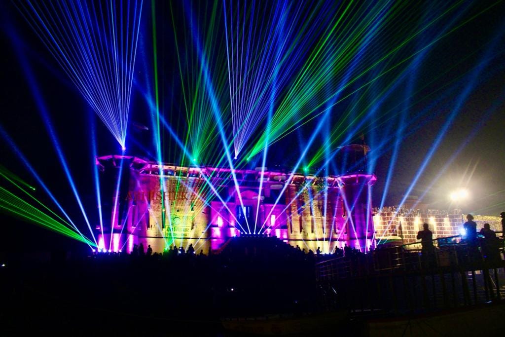 Dev Deepawali in Kashi laser show at chetsingh ghat varanasi  colorful aura scattered on waves ganga stunned tourists