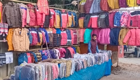 Warm clothes market decorated with the arrival of winter