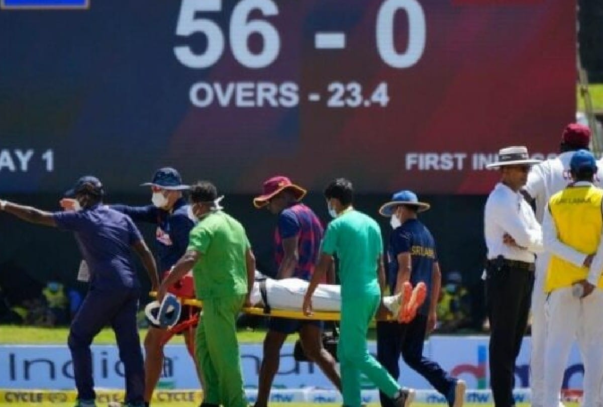West Indies Jeremy Solozano got hit on head taken to hospital from ground
