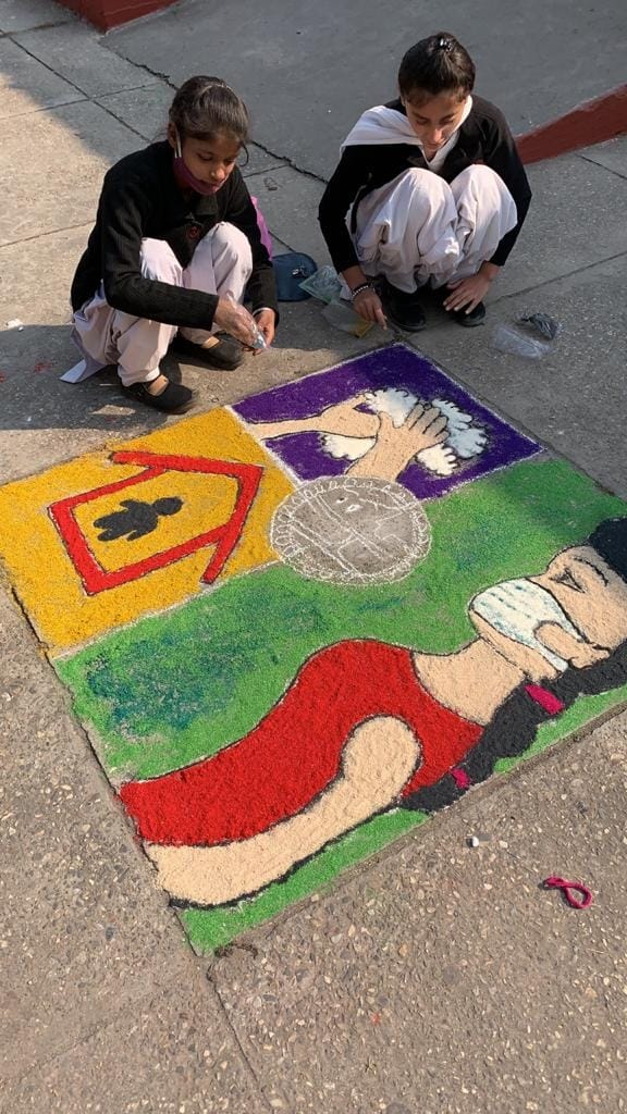 Rangoli attracted to prevent corona infection, Yamunanagar