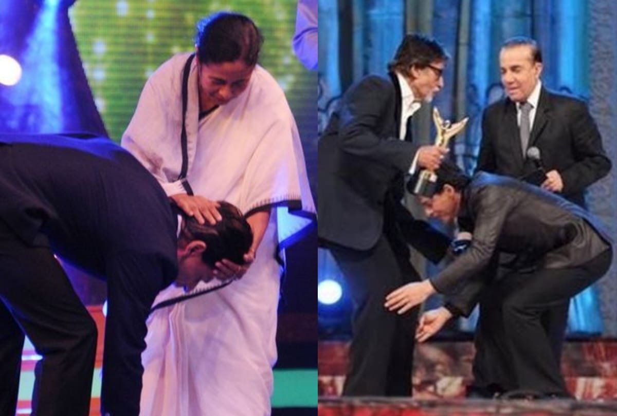 these bollywood stars are never shy to touch their feet the gathering has received praise from their rituals in hindi