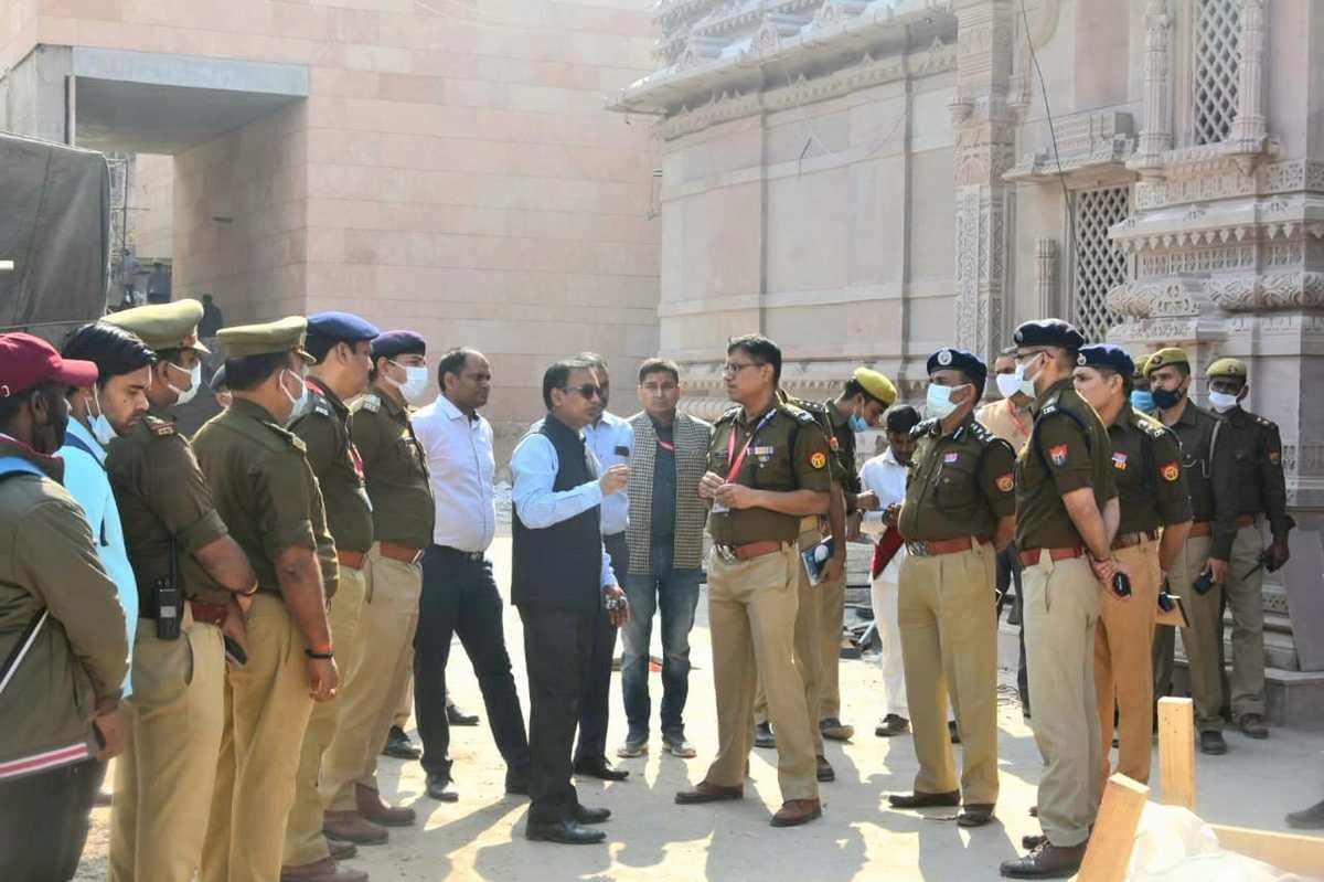 Varanasi Police Commissioner A Satish Ganesh inspecting Shri kashi Vishwanath Corridor with officials for security purpose