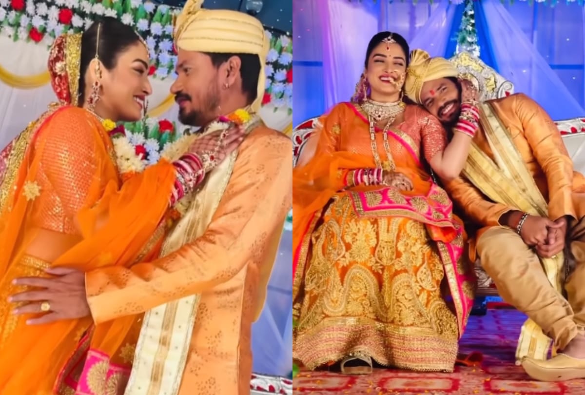 Amrapali Dubey Wedding video with Pravesh Lal Yadav from the sets of film Saajan