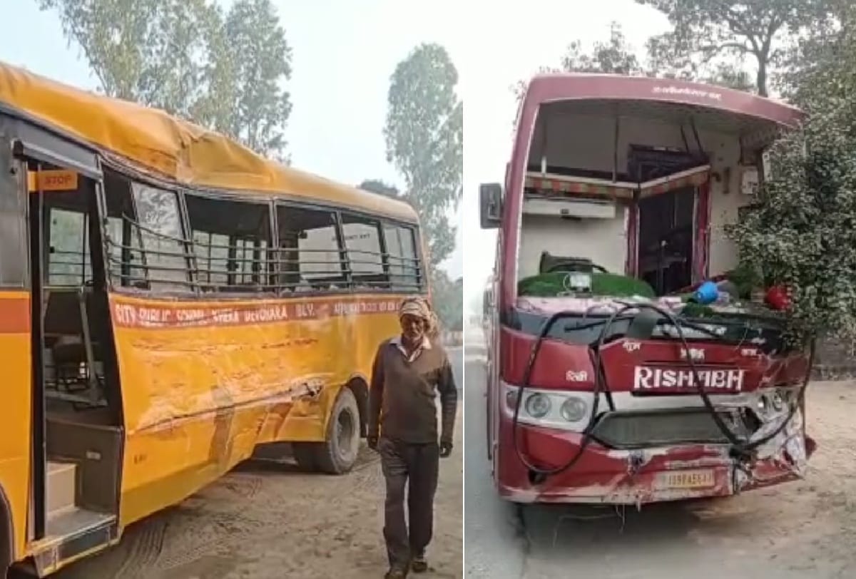 Road accident in Bareilly Sleeper bus rammed into school bus