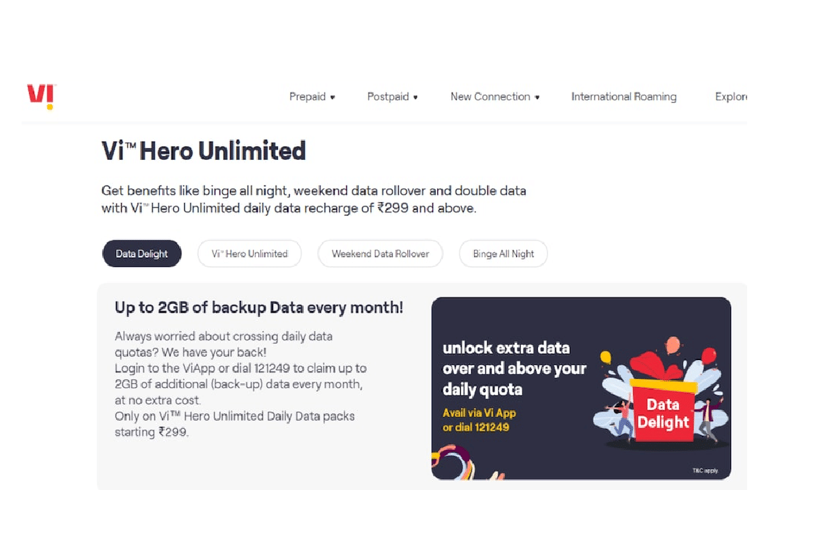 Vi Data Delight Offer Gives 2GB Additional Data on Vi Hero Unlimited Plans for free