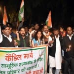 Prayagraj News :  फाफामऊ हत्याकांड के विरोध में कैंडल मार्च निकालते कांग्रेसी।
