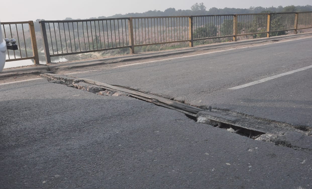 Bridge built on Sai river damaged, danger of accident