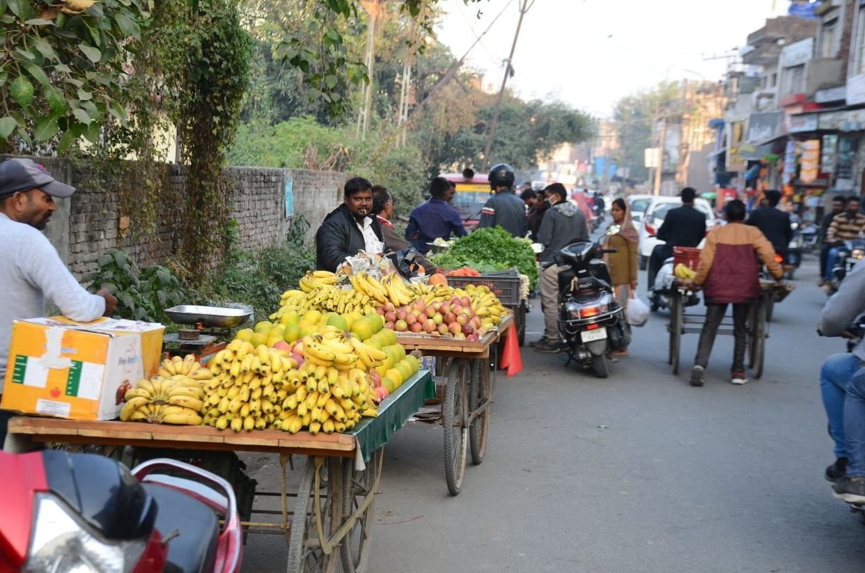 Due to encroachment on the court road, there is jam throughout the day