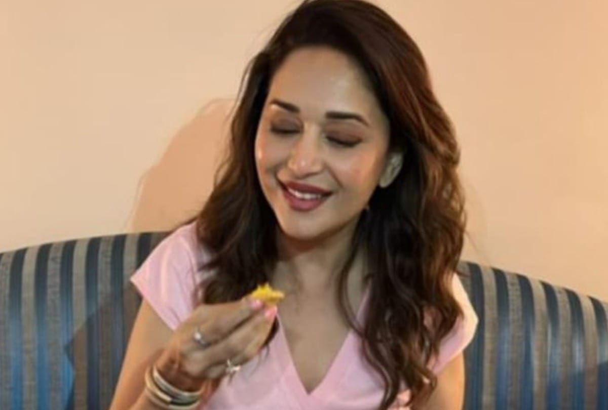 madhuri dixit enjoying gujarati traditional food says it is tasty farewell