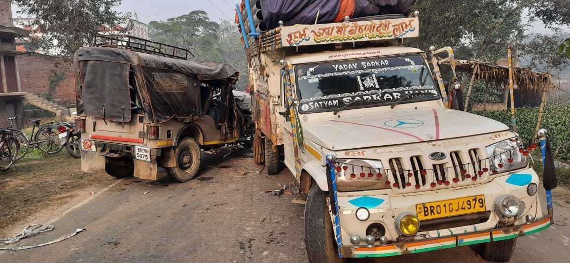 Six injured in jeep and pickup collision