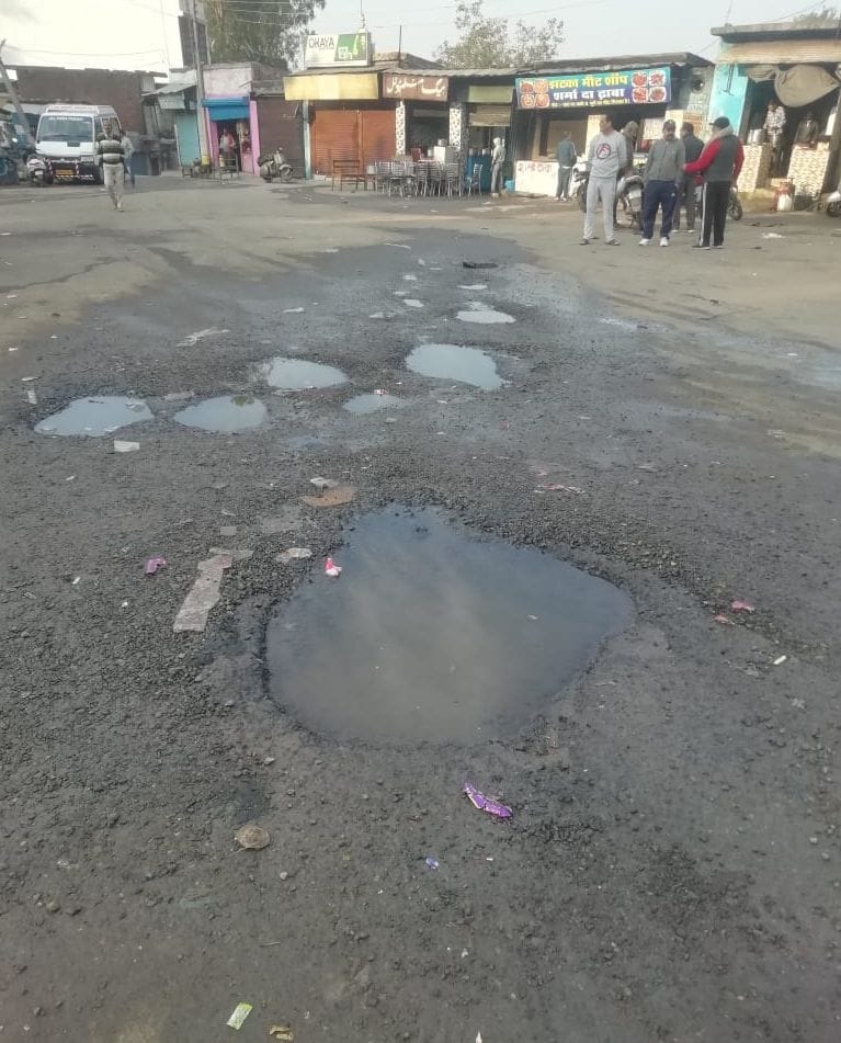 The coal tar laid on the road started to crumble