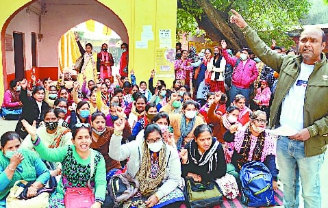 Work boycott of contract workers of health department, demonstrated