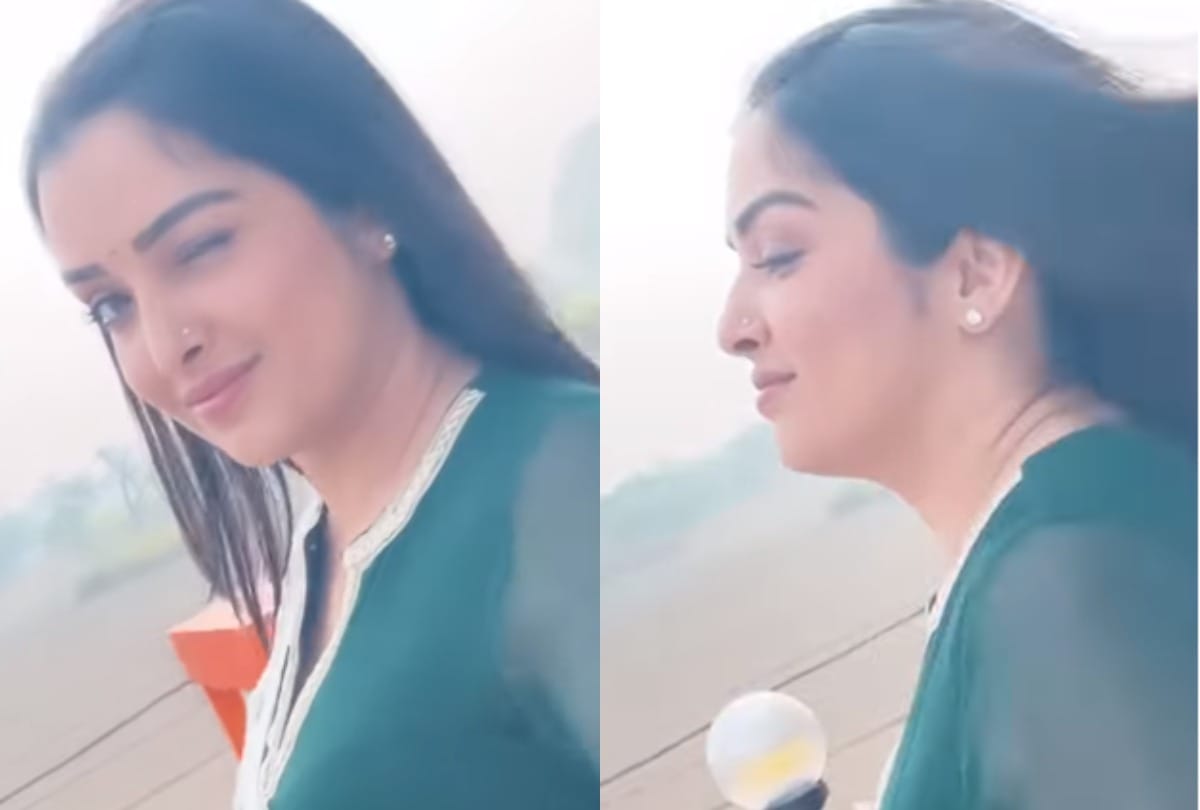 bhojpuri actress amrapali dubey gives beautiful expression on raveena tandon tip tip barsa pani song video goes viral