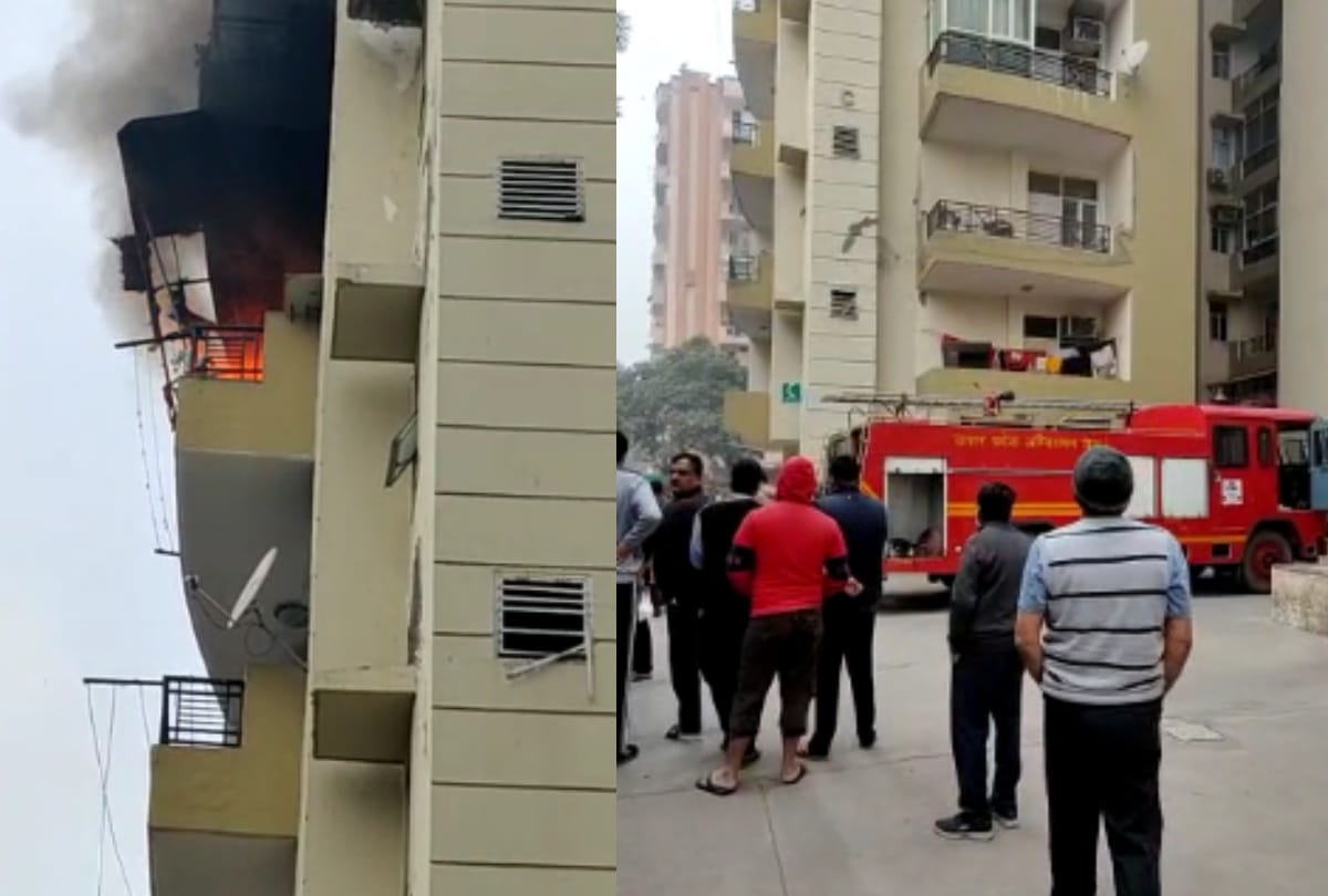 ghaziabad exotica east square society flat catches fire now controlled by fire brigade