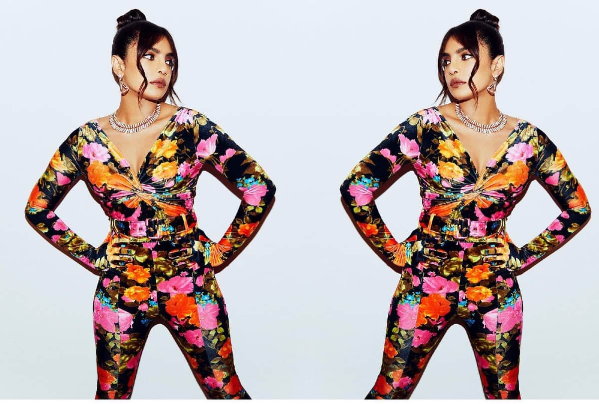 Priyanka Chopra Floral Pantsuit Photos in 2021 Fashion Awards red carpet