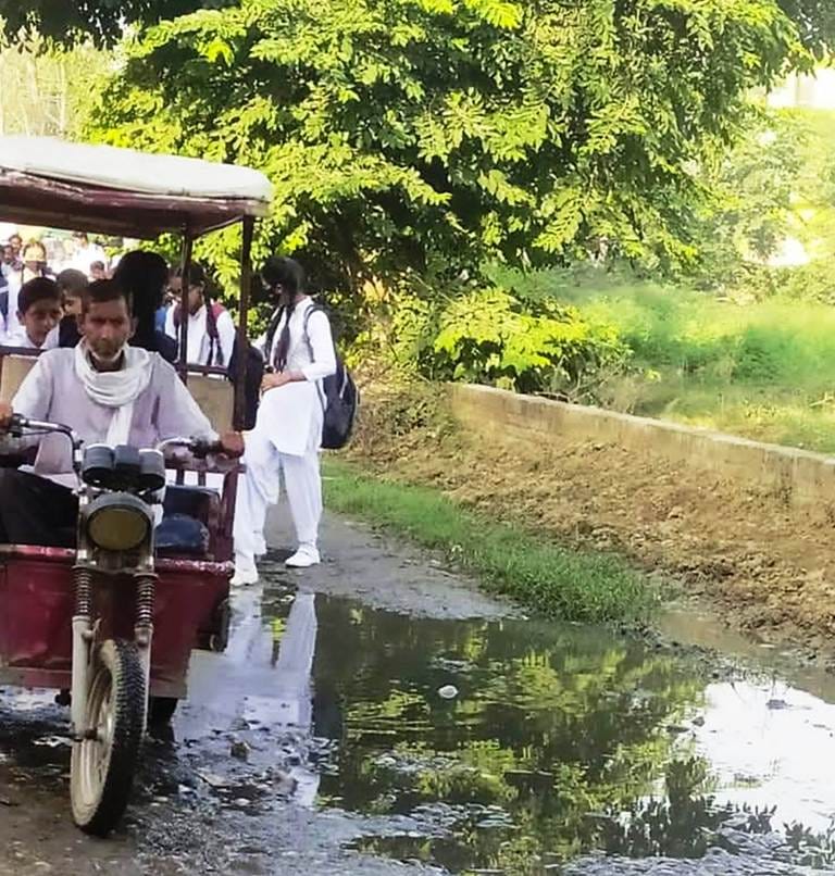 Passers-by upset due to water logging on Gur thatch road