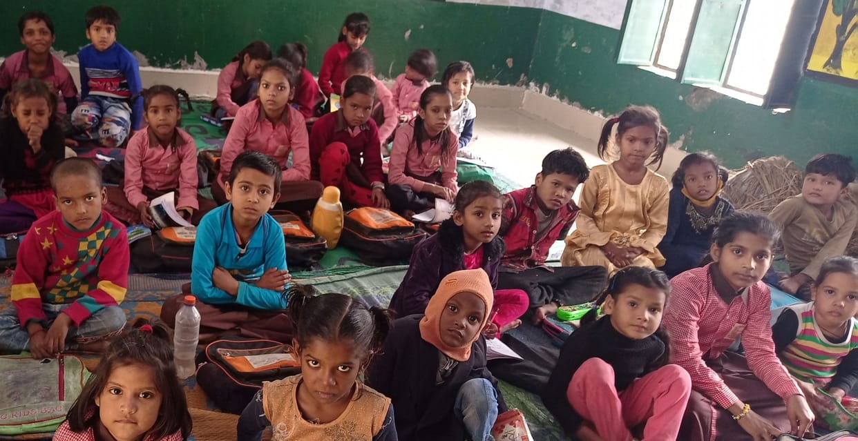 Children going to school in winter without sweaters, shoes