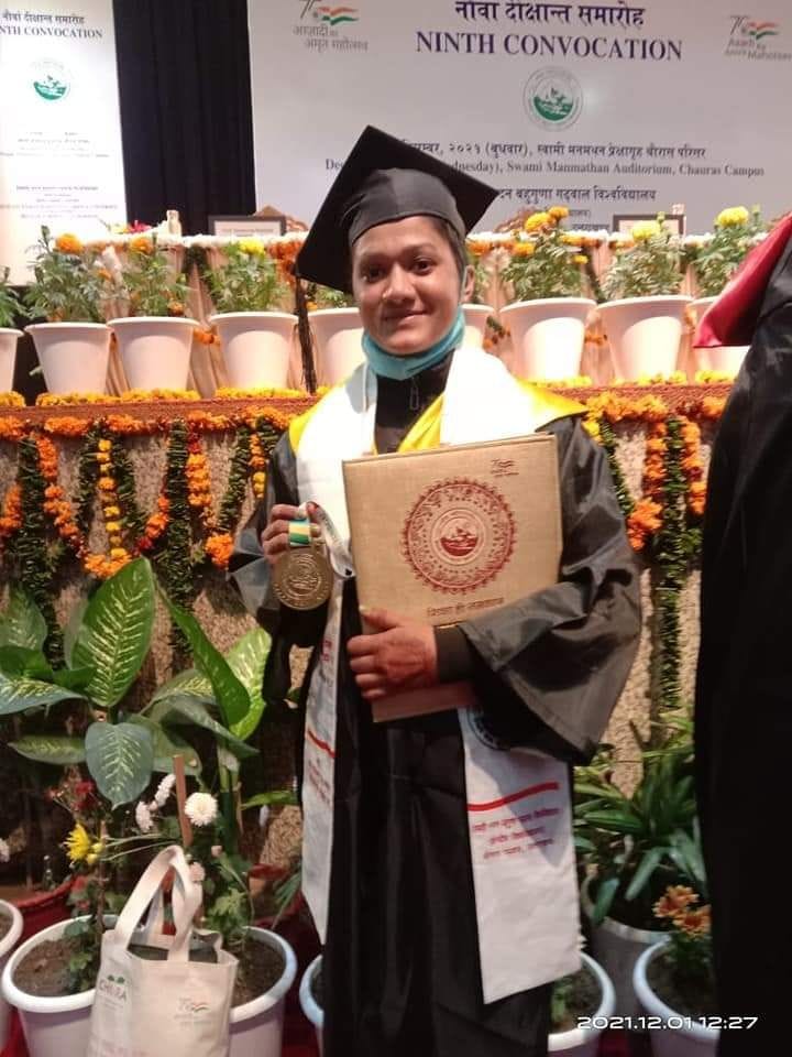 Gold Medal in Master of Social Work to Kiran Negi of Pindar Valley
