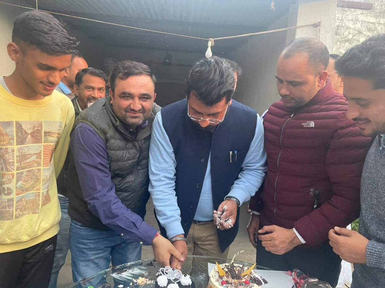 Chandrashekhar cuts cake with supporters on his birthday