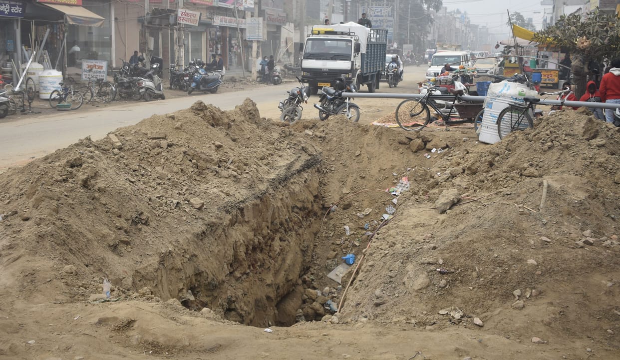 Negligence became headache in Assandh Road Fourlane Project