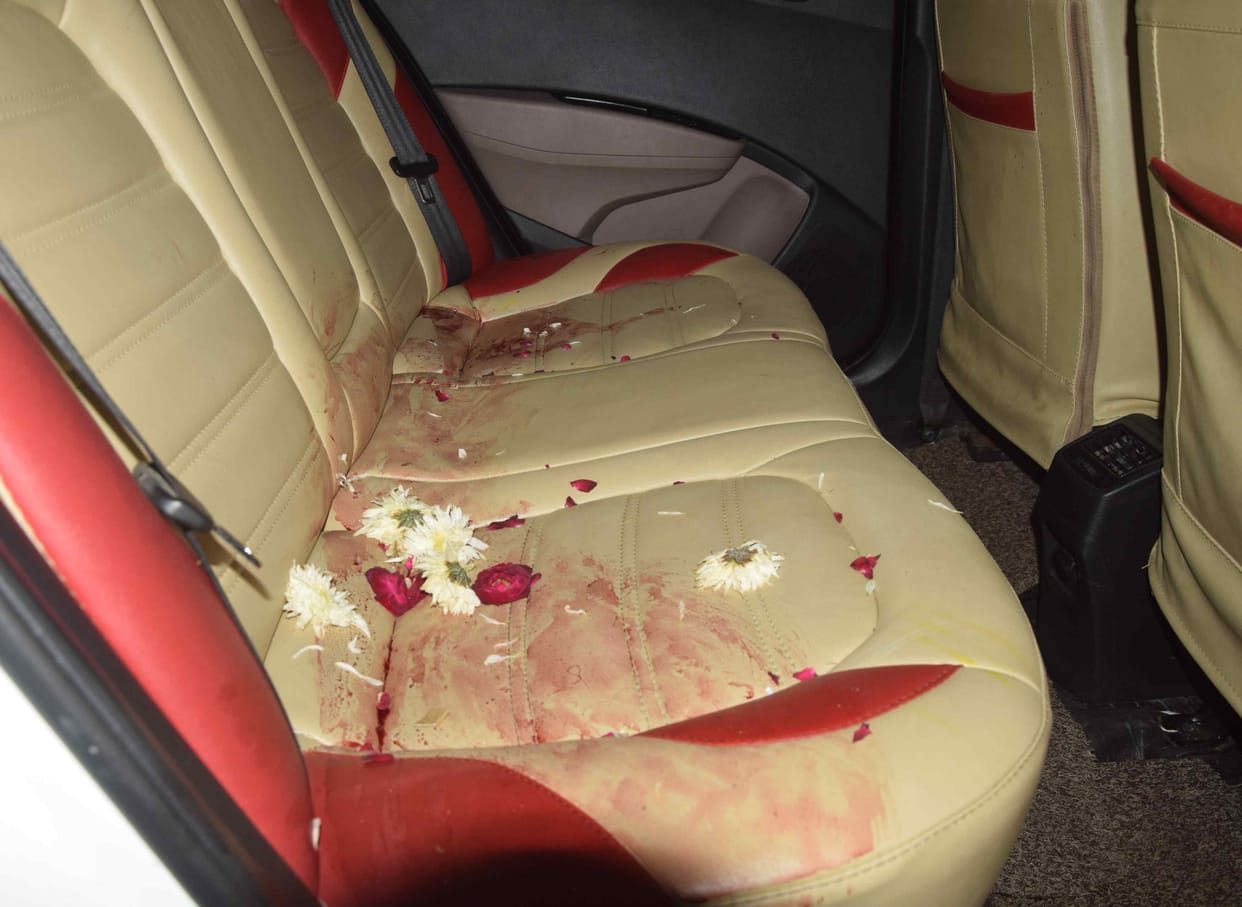 Blood was flowing from the neck, hands and stomach, yet the bride kept asking her husband, are you okay?