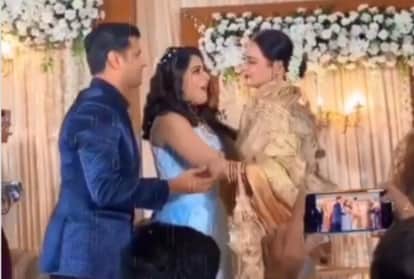 evergreen actress rekha attends Ghum Hai Kisikey Pyaar Meiin stars neil bhatt and aishwarya sharma wedding reception see photos