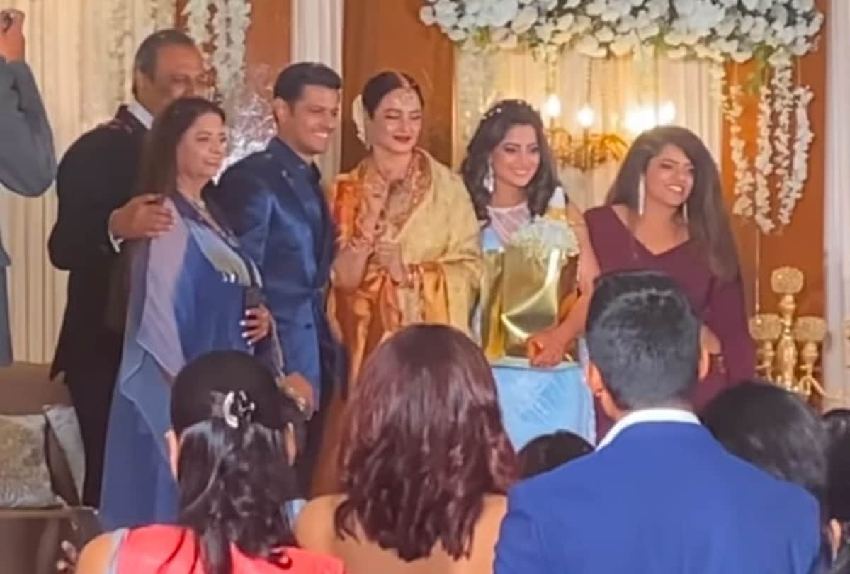 evergreen actress rekha attends Ghum Hai Kisikey Pyaar Meiin stars neil bhatt and aishwarya sharma wedding reception see photos