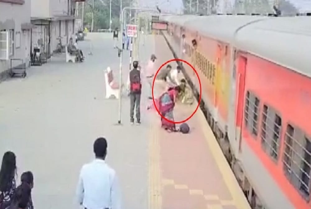 RPF officer Saves Woman From Falling Under Train In Bengal Watch video