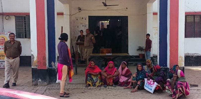 Women sitting at police station for justice, accusing police of smudge in investigation, uproar