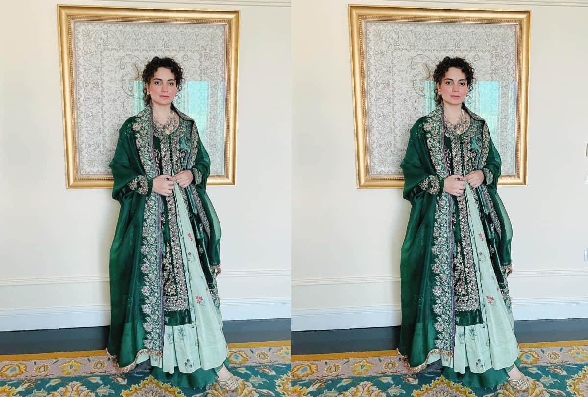 kangana Ranaut Heavy Green Ethnic Suit Photo And Price Wearing in Banke Bihari Temple Mathura