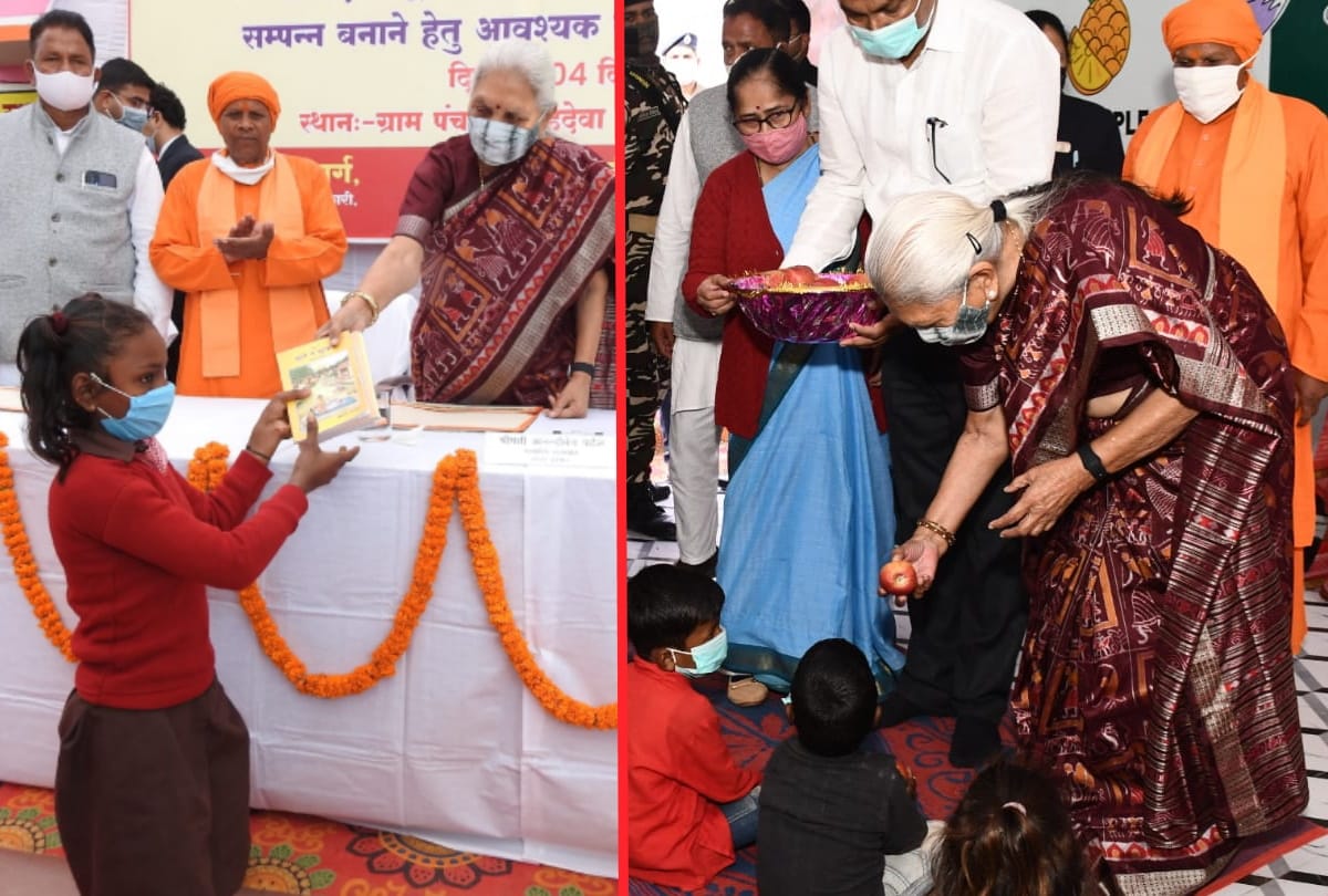 Governor Anandiben Patel distributed book among children on Siddharthnagar visit