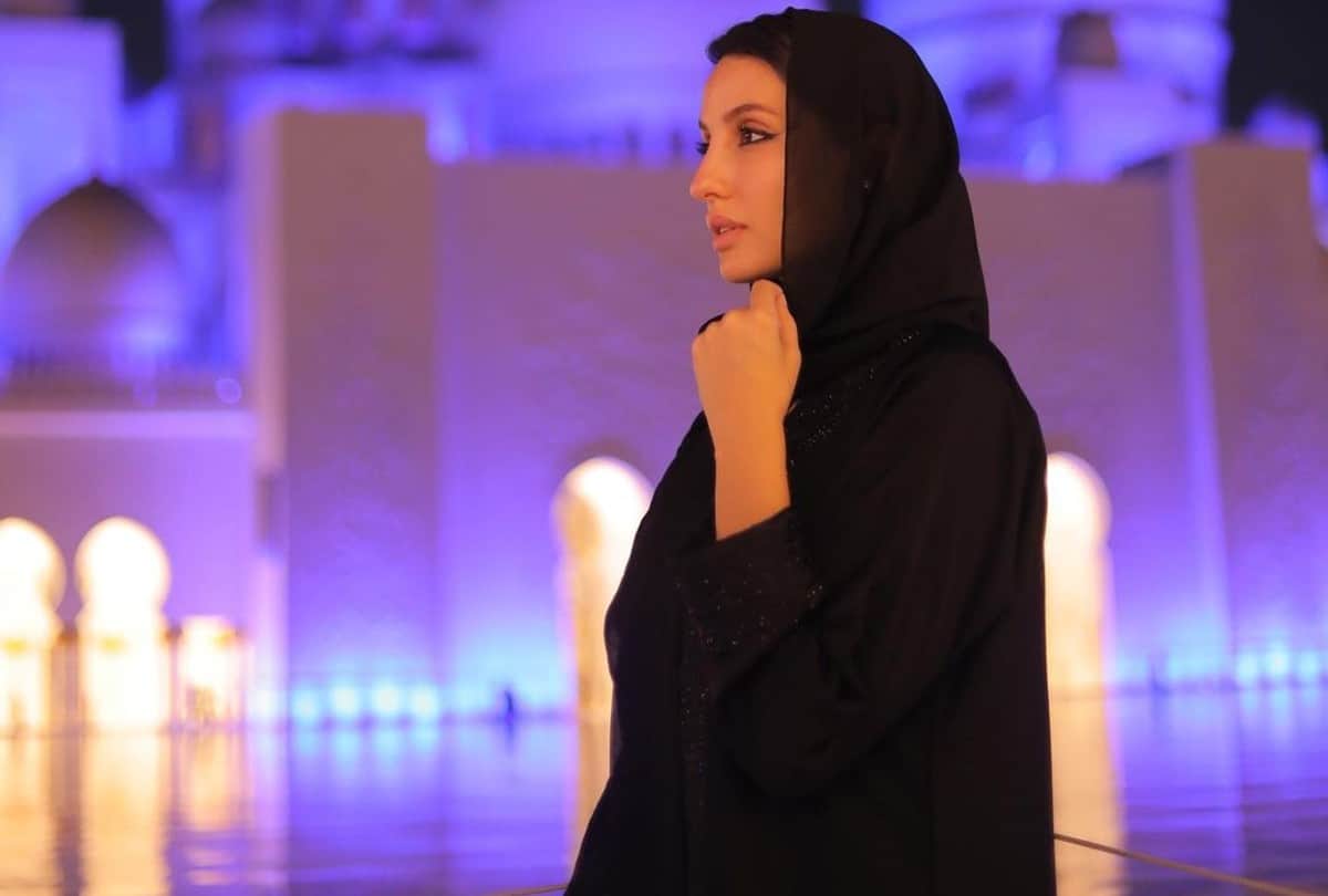 Nora Fatehi Black Burqa Photos Viral Carrying Dupatta