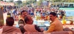 बदूही पंचायत में जनसभा के दौरान वन मंत्री राकेश पठानिया व अन्य।