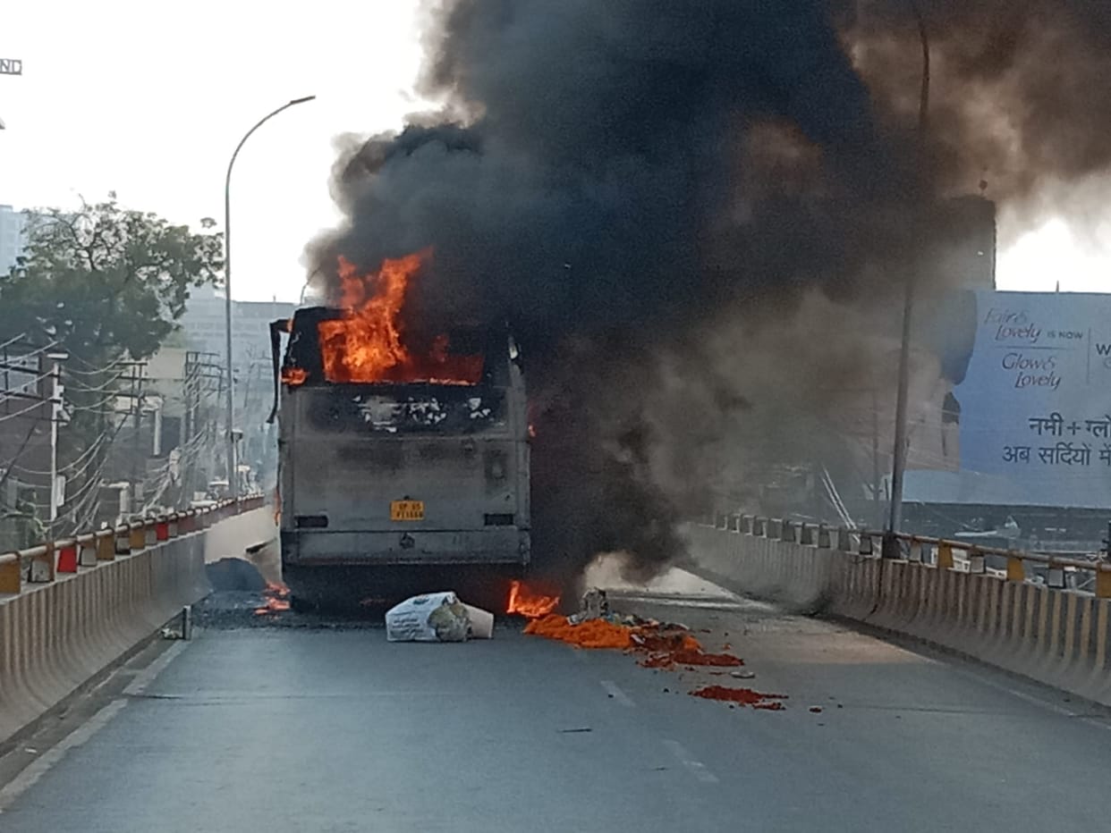 Maharashtra State transport bus catches fire near Nashik second incident in two days