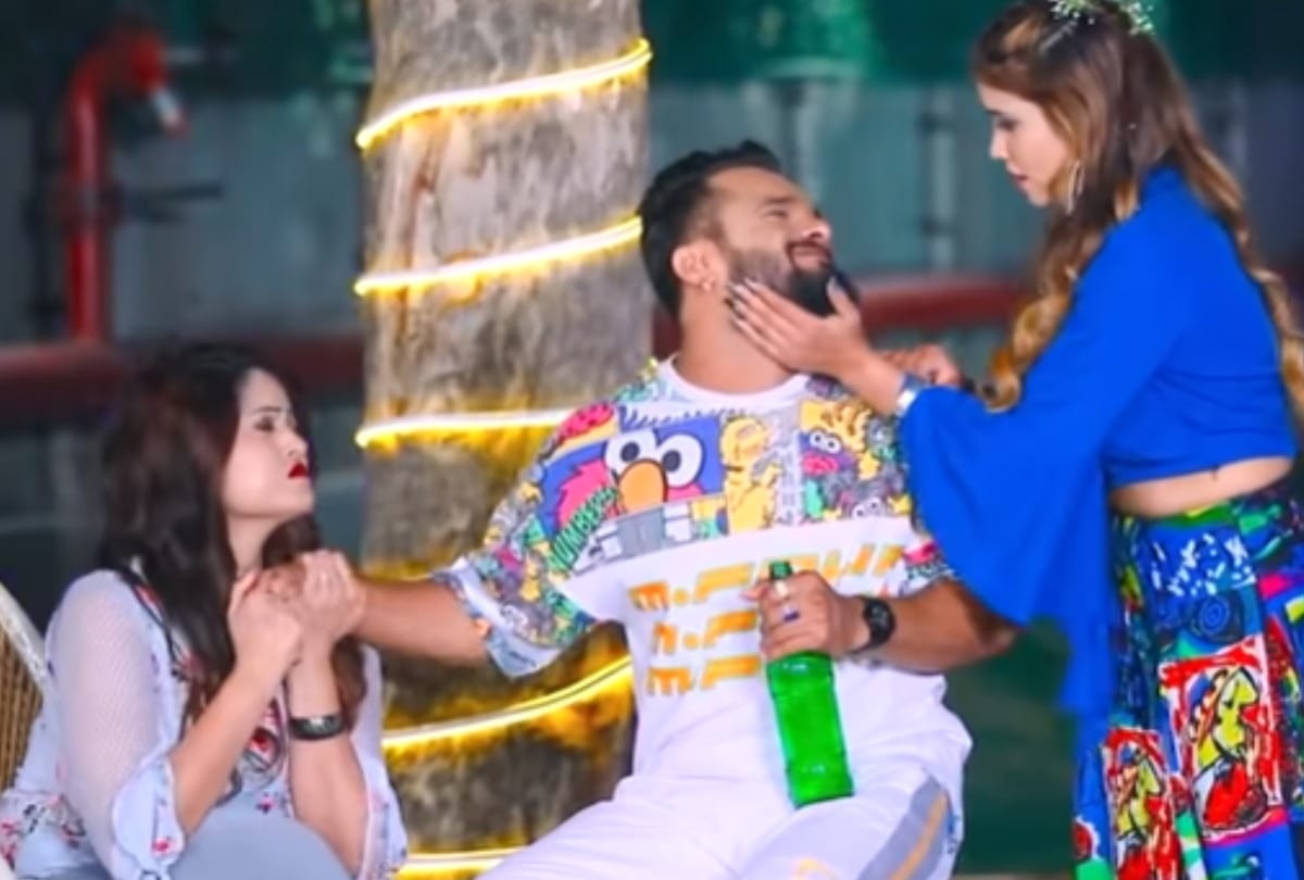 bhojpuri superstar khesari lal yadav romance with two actress in his new song dil ke bhitariya dabaiha sung by shilpi raj watch video