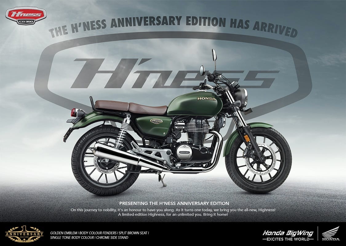 Honda H'ness Anniversary Edition launched Honda CB350 Anniversary Edition and 2022 Honda CB300R showcased at india bike week 2021
