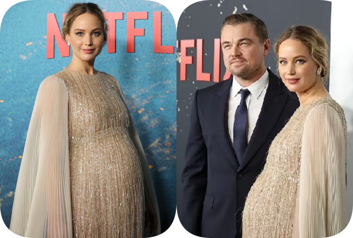 Jennifer Lawrence red carpet debut Leonardo DiCaprio with baby bump