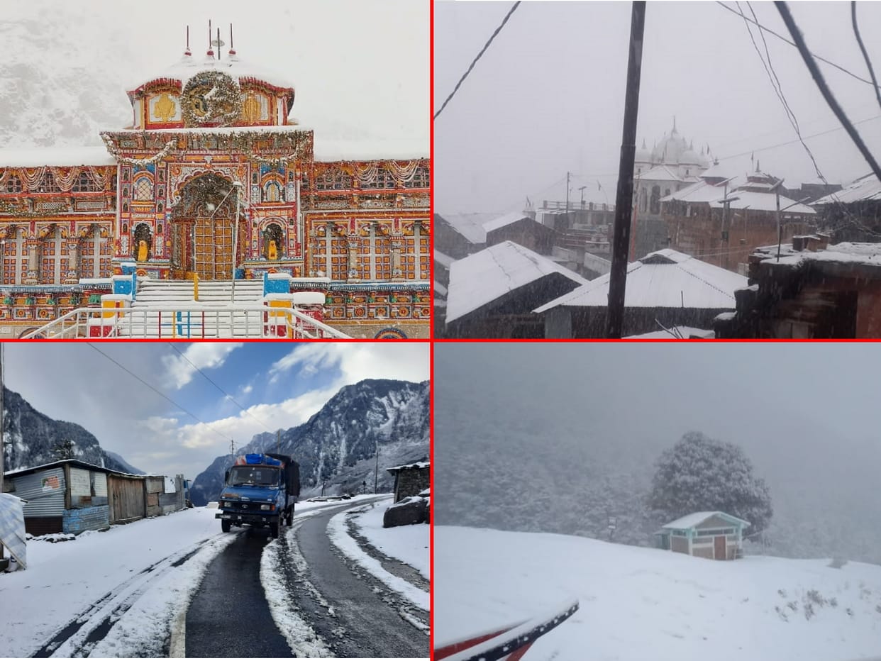 uttarakhand weather update: first snowfall in auli and many higher peaks including chardham see photos