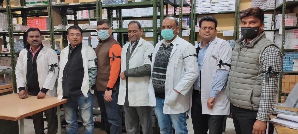 Pharmacist worked with black tape