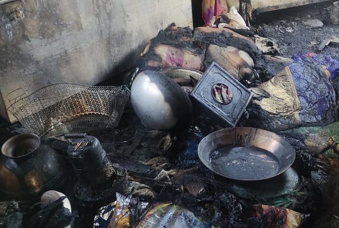 Wedding items ashes due to fire in the house
