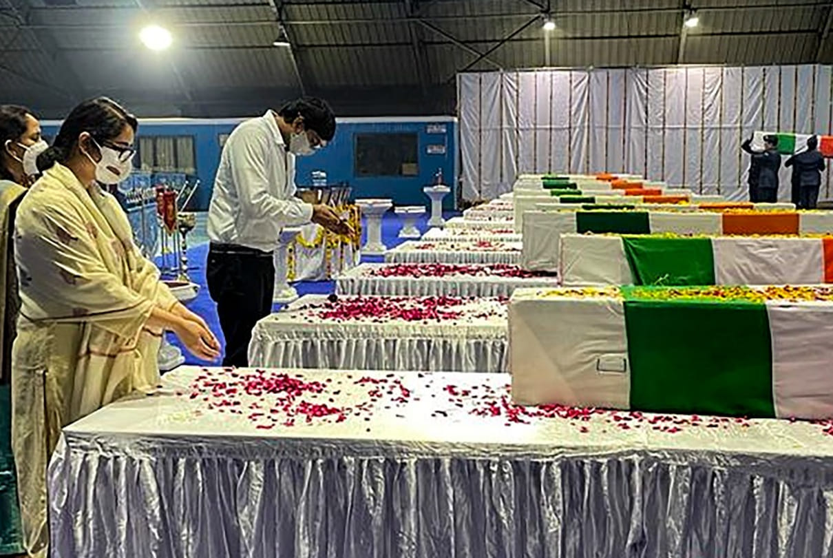 mortal remains of CDS Bipin Rawat and others brought to Palam Airbase in Delhi see images Tamil Nadu Helicopter Crash news