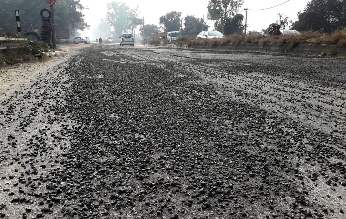 The filled pits of the highway started crumbling in a week