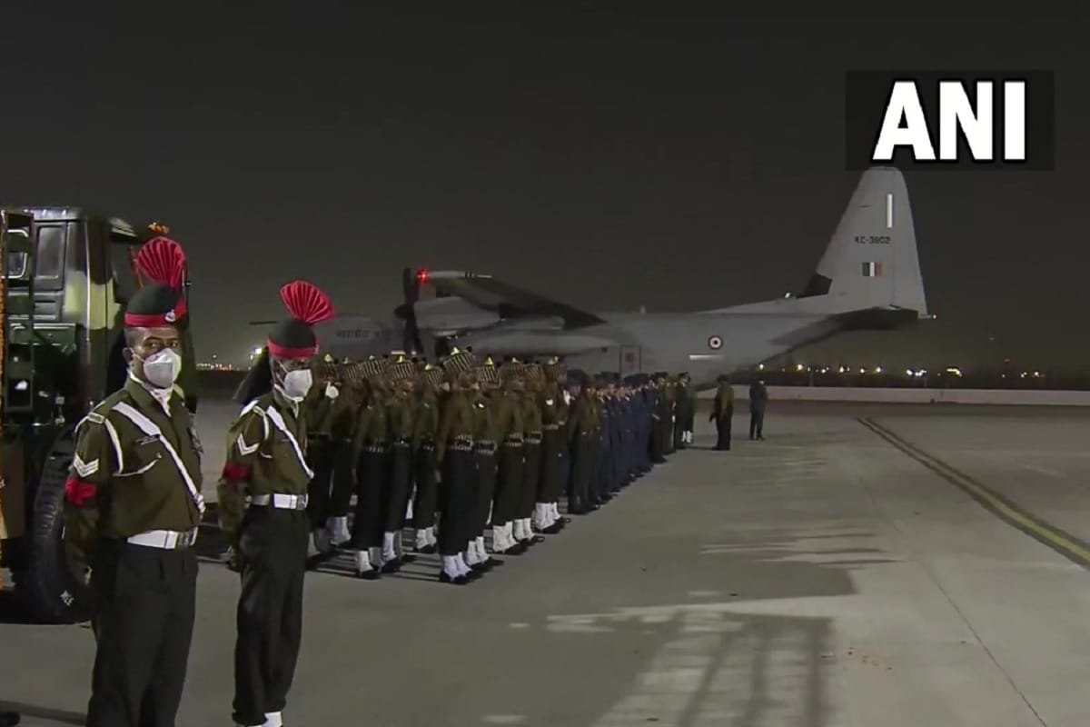 mortal remains of CDS Bipin Rawat and others brought to Palam Airbase in Delhi see images Tamil Nadu Helicopter Crash news