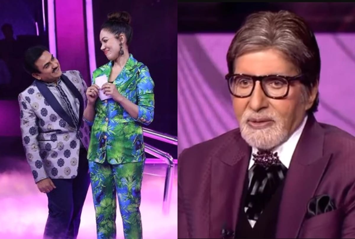 KBC 13 Taarak Mehta Ka Ooltah Chashmah stars Dilip Joshi and Munmun Dutta romance in front of Amitabh Bachchan
