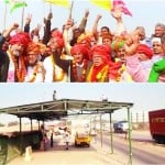 खेड़ा बॉर्डर पर लोगों का आभार व्यक्त करते किसान दूसरी ओर तंबू हटाते किसान।